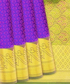 Purple Woven Silk Saree With Floral Motifs
