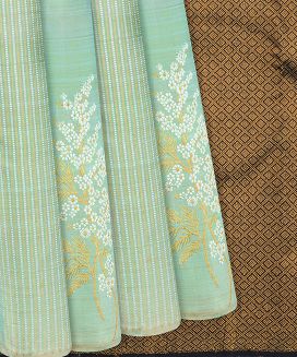 Pista Green Handloom Kanchipuram Silk Saree With Floral Motifs
