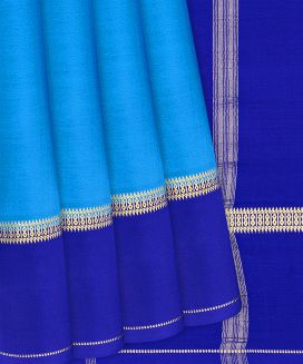Light Blue Mysore Plain Crepe Silk Saree With Contrast Border
