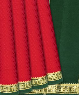 Red Mysore Crepe Silk Saree With Broken Stripes
