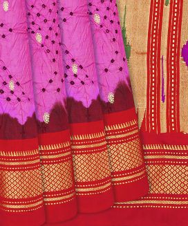 Hot Pink Handwoven Bandhani Silk Saree With Paithani Pallu
