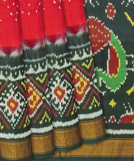 Red Handwoven Bandhani Silk Saree With Diamond Motifs
