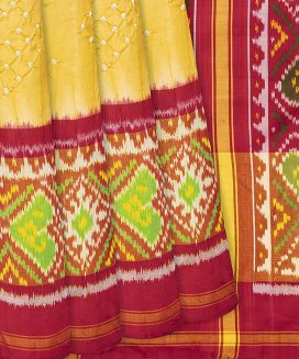 Yellow Handwoven Bandhani Silk Saree With Diamond Motifs
