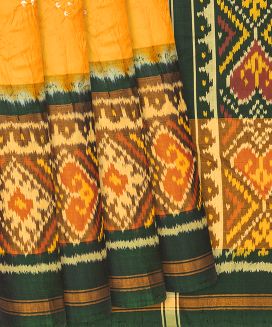 Mango Yellow Handwoven Bandhani Silk Saree With Diamond Motifs
