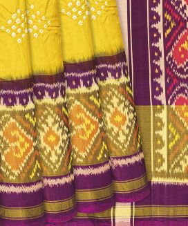 Lemon Yellow Handwoven Bandhani Silk Saree With Diamond Motifs

