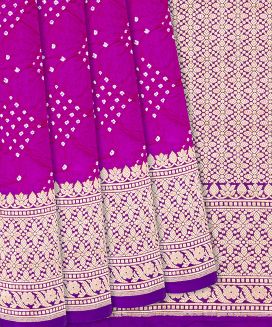 Hot Pink Handwoven Bandhani Silk Saree With Diamond Motifs

