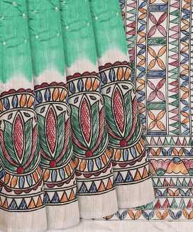 Aquamarine Handwoven Bandhani Silk Saree With Printed Pallu
