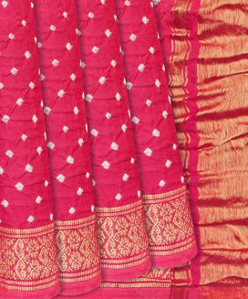 Pink Handwoven Bandhani Silk Saree With Tie & Dye Motifs
