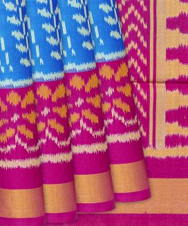 Sky Blue Handloom Rajkot Patola Silk Saree With Floral Motifs
