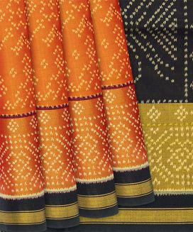 Orange Handloom Rajkot Patola Silk Saree With Dotted Motifs
