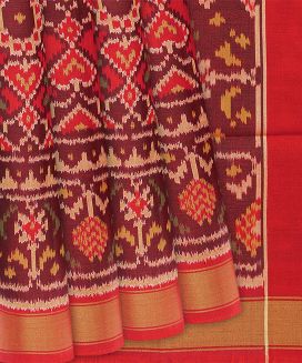 Red Handloom Rajkot Patola Silk Saree With Floral Motifs

