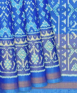 Blue Handloom Rajkot Patola Silk Saree With Floral Motifs
