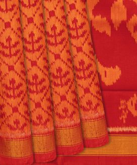 Orange Handloom Rajkot Patola Silk Saree With Floral Jaal Motifs
