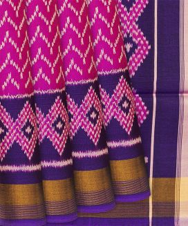 Pink Handloom Rajkot Patola Silk Saree With Chevron Motifs
