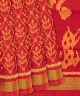 Red Handloom Rajkot Patola Silk Saree With Floral Jaal Motifs
