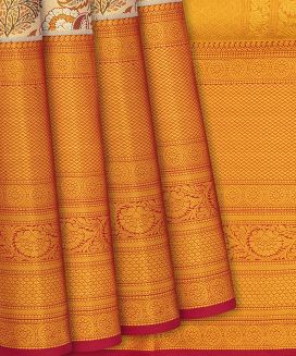 Red Handloom Kanchipuram Tissue Silk Saree With Vine Motifs
