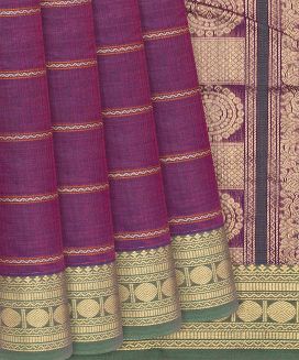 Magenta Handloom Kanchi Cotton Saree With Stripes
