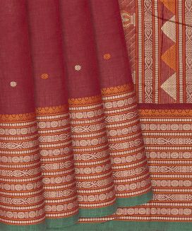 Crimson Handloom Kanchi Cotton Saree With Rudraksham Buttas
