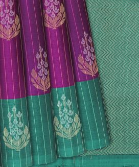Purple Handloom Soft Silk Saree With Stripes & Buttas
