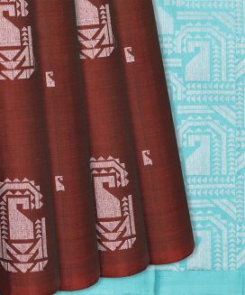 Rust Handloom Soft Silk Saree With Mango Motifs
