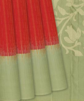 Orange Handloom Soft Silk Saree With Zari Stripes
