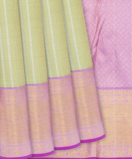 Cream Handloom Kanchipuram Korvai Silk Saree Zari Stripes
