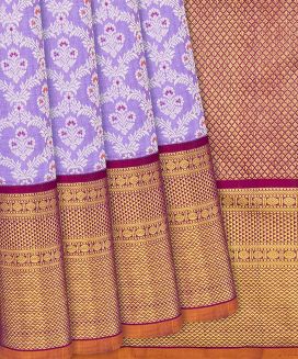 Lavender Handloom Kanchipuram Korvai Silk Saree Meena Floral Motifs
