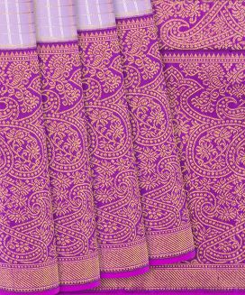 Lavender Handloom Kanchipuram Korvai Silk Saree Zari Checks

