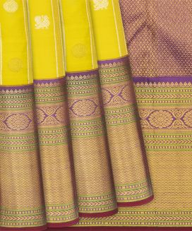Lemon Yellow Handloom Kanchipuram Korvai Silk Saree With Annam Buttas
