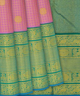 Bubble-gum Pink Handloom Kanchipuram Korvai Silk Saree With Checks & Buttas
