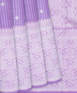 Lavender Handloom Kanchipuram Silk Saree With Silver Checks
