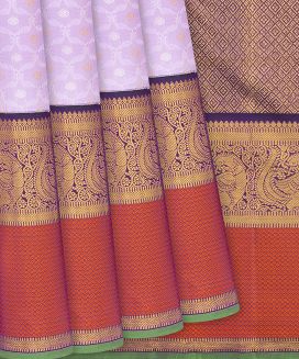 Lavender Handloom Kanchipuram Korvai Silk Saree With Floral Jaal Motifs
