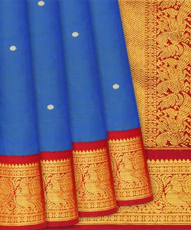 Blue Handloom Kanchipuram Korvai Silk Saree With Coin Motifs
