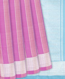 Bubble-gum Pink Handloom Kanchipuram Silk Saree With Zari Stripes
