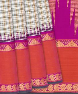 White Handloom Kanchipuram Korvai Silk Saree With Silk Checks
