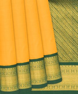 Yellow Handloom Kanchipuram Korvai Silk Saree With Green Border

