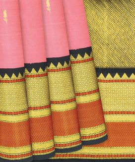 Baby Pink Handloom Kanchipuram Korvai Silk Saree With Mango Buttas
