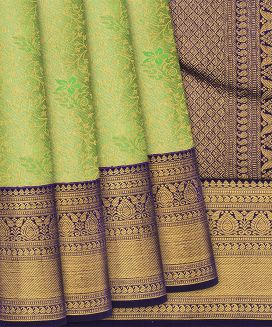 Light Green Handloom Kanchipuram Korvai Silk Saree With Floral Motifs
