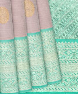 Grey Handloom Kanchipuram Korvai Silk Saree With Floral Motifs
