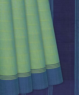 Mint Green Handloom Rasipuram Cotton Saree With Stripes
