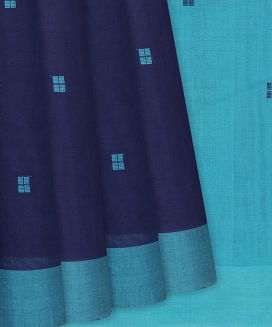 Midnight Blue Handloom Rasipuram Cotton Saree With Square Buttas
