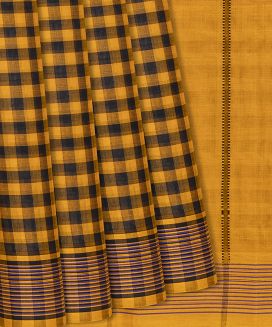 Yellow Handloom Rasipuram Cotton Saree With Checks
