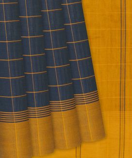 Dark Blue Handloom Rasipuram Cotton Saree With Checks
