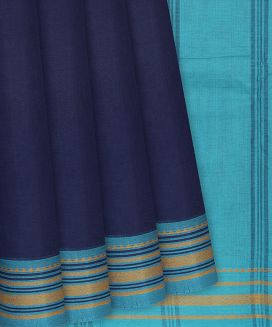 Midnight Blue Handloom Rasipuram Plain Cotton Saree 
