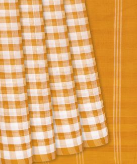 Turmeric Yellow Handloom Rasipuram Cotton Saree With Checks
