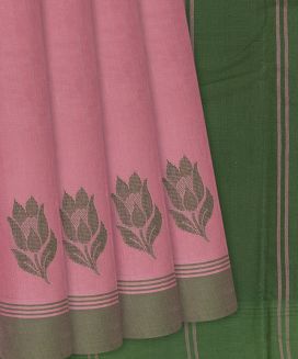 Pink Handloom Rasipuram Cotton Saree With Floral Motifs
