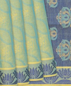 Blue Handloom Village Cotton Saree With Flower Motifs
