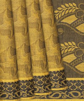 Yellow Handloom Village Cotton Saree With Flower Motifs
