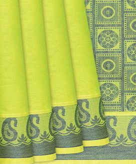 Light Green Handloom Village Cotton Saree With Traditional Motifs

