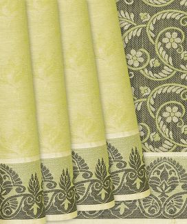 Cardamom Green Handloom Village Cotton Saree With Floral Motifs